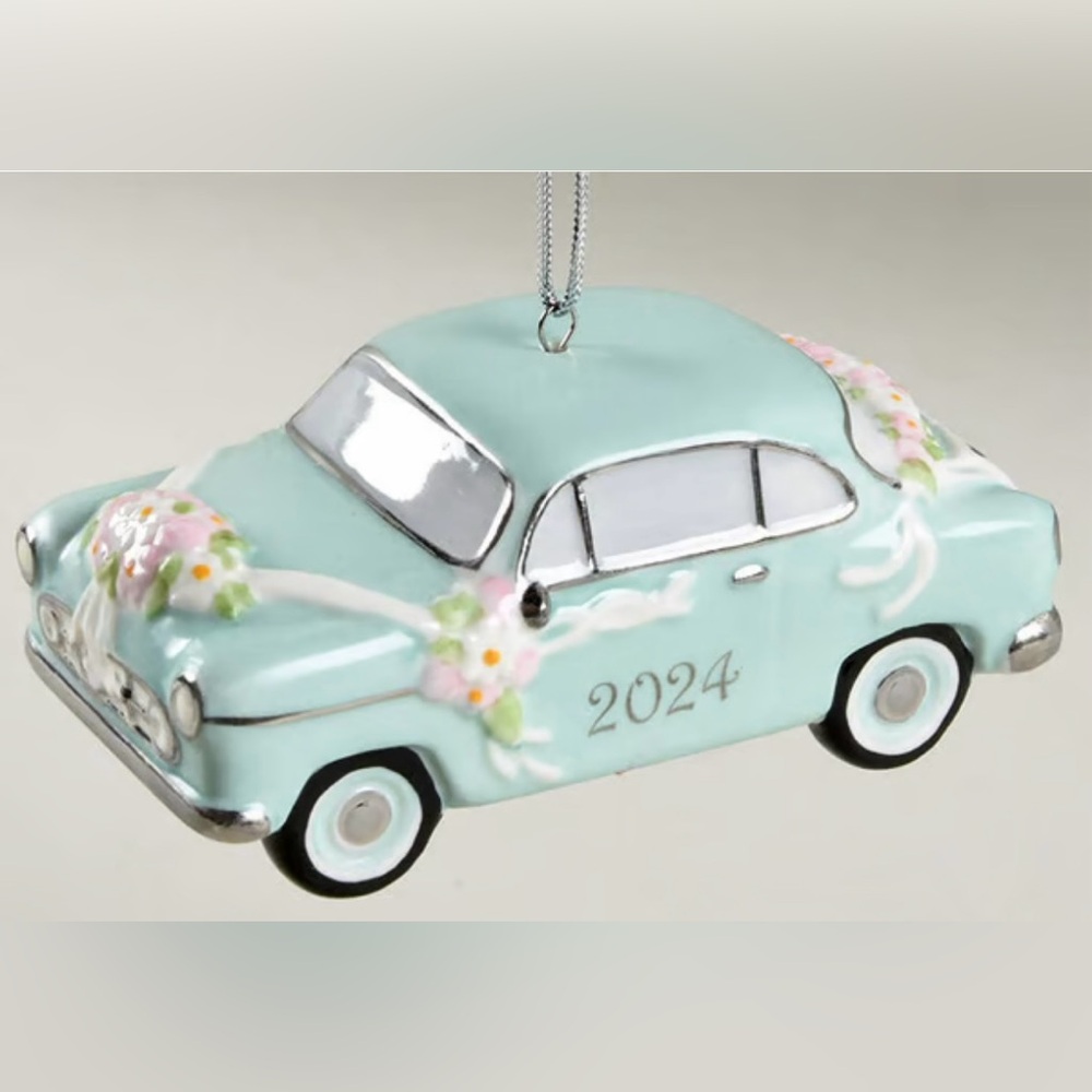 Lenox Pastel Blue Car Ornament with Floral Accents